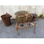 Collection of metalware to include garden pot stand
