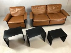 Dieter Rams for Vitsoe '620 Chair Programme', two seater sofa and armchair in brown leather and with