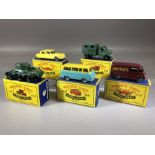 Five boxed Matchbox Series diecast model vehicles: Nos. 66, 67, 68, 69, 70