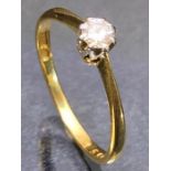 18ct Gold ring set with single solitaire diamond approx .33ct