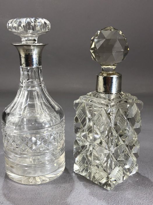 Collection of four cut glass and silver hallmarked collared bottles the tallest approx 18cm - Bild 2 aus 8