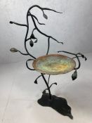 Copper and wrought iron bird bath, approx 90cm tall