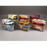 Six boxed Matchbox Superfast diecast model vehicles: 17 The Londoner, 40 Horsebox, 41 Ambulance,