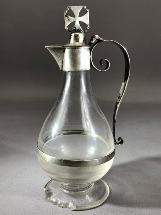 Victorian Silver and glass hallmarked hinged lidded whiskey noggin or small claret jug London 1899 - Image 3 of 7