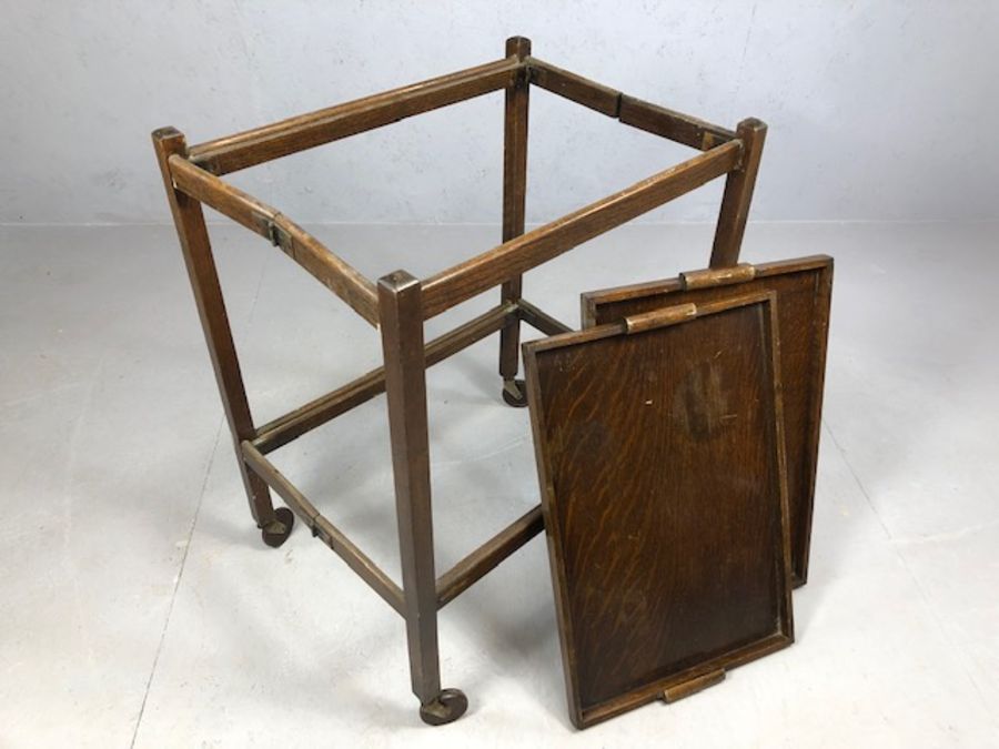 Vintage two tier tea trolley with detachable trays and folding frame - Image 2 of 4