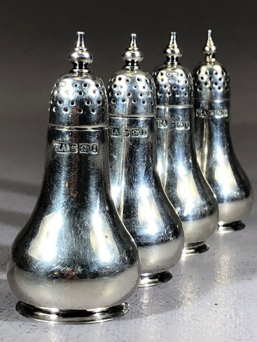 Set of four hallmarked silver condiments each approx 7cm tall and by Atkin Brothers approx 80g - Image 4 of 5