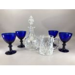 Collection of glassware to include four Bristol Blue wine glasses, each approx 14cm tall, along with