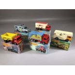 Five boxed Matchbox diecast model vehicles: 30 Arctic Truck, 35 Zoo Truck, Superfast 40 Horsebox,