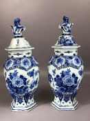 Pair of Delft Chinese style blue and white vases