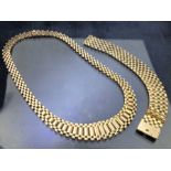 9ct Gold Graduated flat link necklace (27g) and wide (18mm) 9ct gold bracelet (24g)