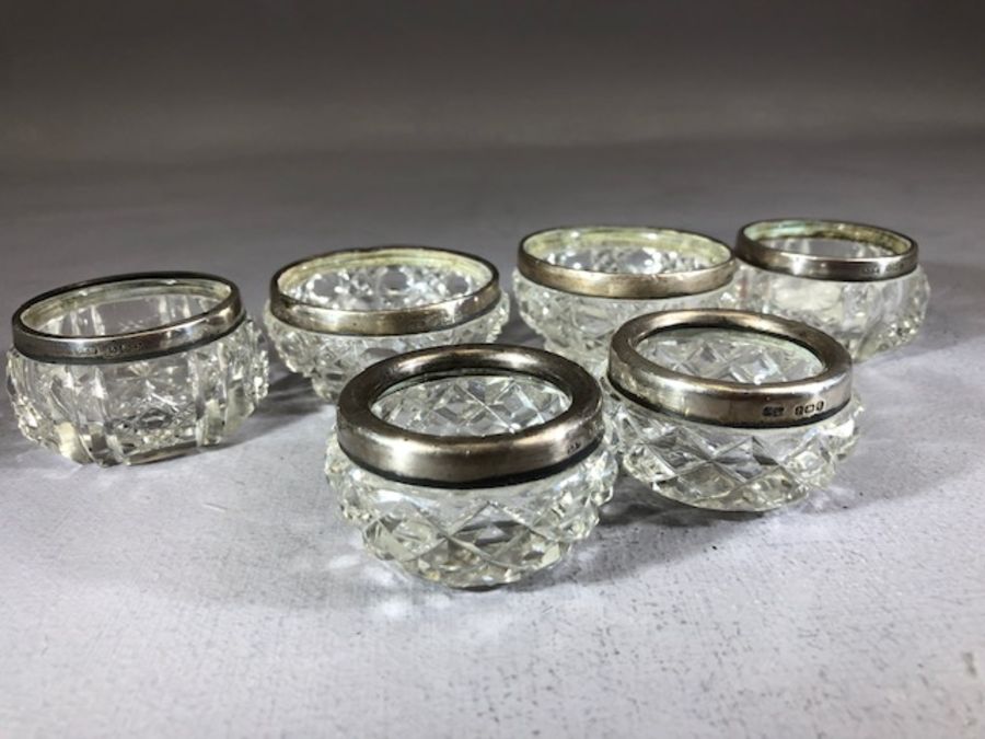 Three pairs of Silver collared and glass salts - Image 2 of 5