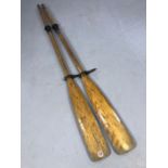 Pair of vintage wooden rowing oars, approx 180cm in length