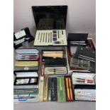 Large collection of mostly boxed fountain and ball pens to include Colibri, Paper Mate, Dunes,