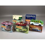 Five boxed Matchbox diecast model vehicles: 4 '57 Chevy, 17 The Londoner, Superfast 40 Horsebox,