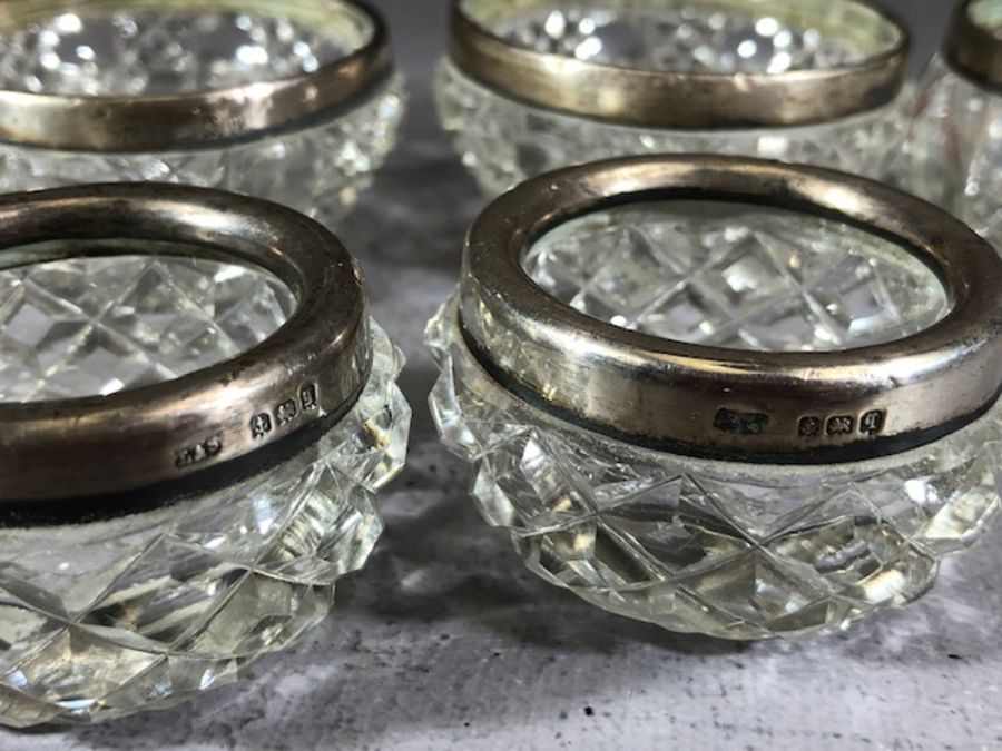 Three pairs of Silver collared and glass salts - Image 3 of 5