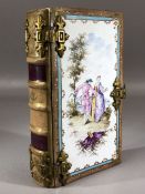 19th Century French tin glaze pottery faience trinket box in the form of a book with gilt metal