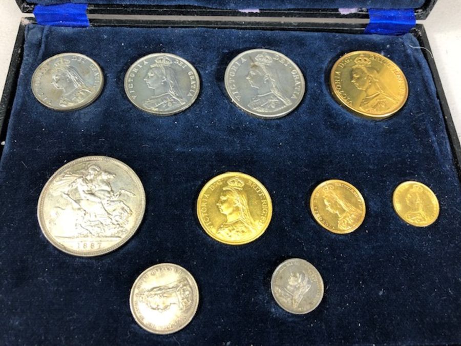 United Kingdom Victorian coins: Victorian 1887 coin set to include Gold 5 pound & 2 pound coins, - Image 2 of 7