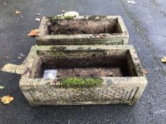 Two rectangular brick effect garden planters, approx 59cm wide