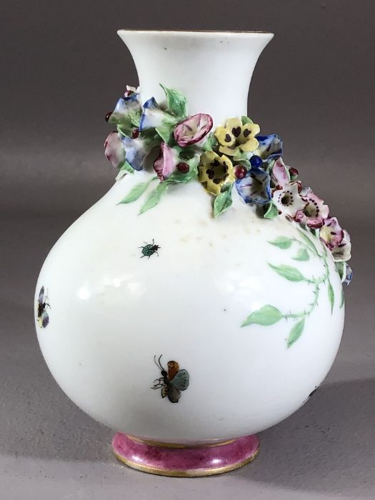 Meissen flower vase with high relief floral and hand-painted decoration (on close inspection a few - Image 3 of 5