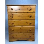 Pine chest of five drawers, approx 83cm x 44cm x 110cm tall
