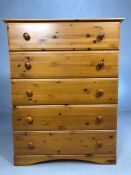 Pine chest of five drawers, approx 83cm x 44cm x 110cm tall