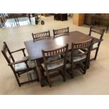 Oak refectory style table and six chairs