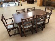 Oak refectory style table and six chairs