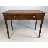 Antique writing desk with single drawer on tapering legs with bow front, appprox 92cm x 49cmm x 73cm
