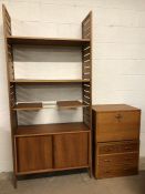 Mid Century Ladderax style modular shelving and storage system to include three units and four