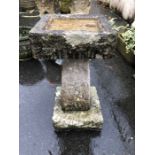 Square stone bird bath, approx 62cm tall