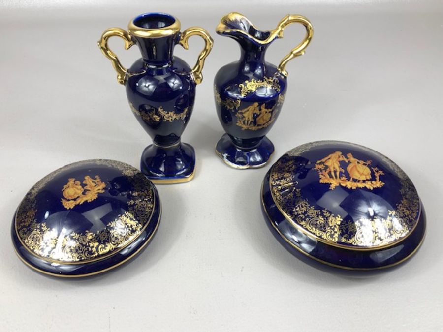 Collection of Limoges Blue & gold Urn, lidded pots etc (4)