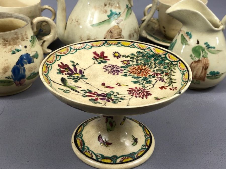 Collection of Chinese ceramics to include a high footed porcelain dish painted with birds and - Image 2 of 5