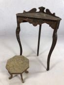 Heavily carved corner console table and a heavily carved octagonal stool