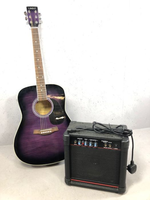 Lindo acoustic guitar, 'Phenomeno Series', with electric pickup, cable and travel bag, along with