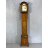Grandmother clock marked Tempus Fugit by 'Stile Fomm', lightwood case with inlay, the hood mounted