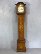 Grandmother clock marked Tempus Fugit by 'Stile Fomm', lightwood case with inlay, the hood mounted