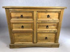 Mexican pine chest of six drawers, approx 120cm x 43cm x 97cm tall