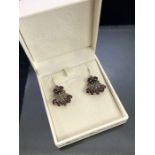 Pair of Garnet drop earrings on Silver each approx 25mm in length