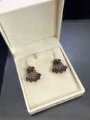 Pair of Garnet drop earrings on Silver each approx 25mm in length