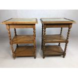 Pair of what-nots / occasional tables with two shelves below no barley twist supports, each approx