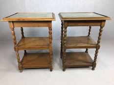 Pair of what-nots / occasional tables with two shelves below no barley twist supports, each approx