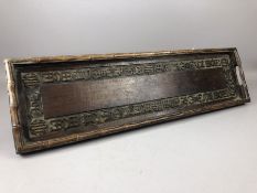 Carved wooden Chinese style tray with bamboo carved detailing approx 56 x 15cm