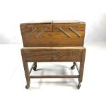Vintage oak extending work box with drawer, on castors