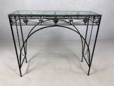Modern metal framed and glass-topped hall or console table, approx 93cm x 31cm x 80cm tall