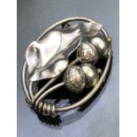 Georg Jensen Inc Silver openwork Brooch depicting Acorns and an oak leaf (Hand Wrought Sterling