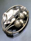 Georg Jensen Inc Silver openwork Brooch depicting Acorns and an oak leaf (Hand Wrought Sterling