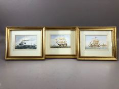 Peter Hilliard, three miniature watercolours signed in gilt frames and each approx 9 x 5.5cm of