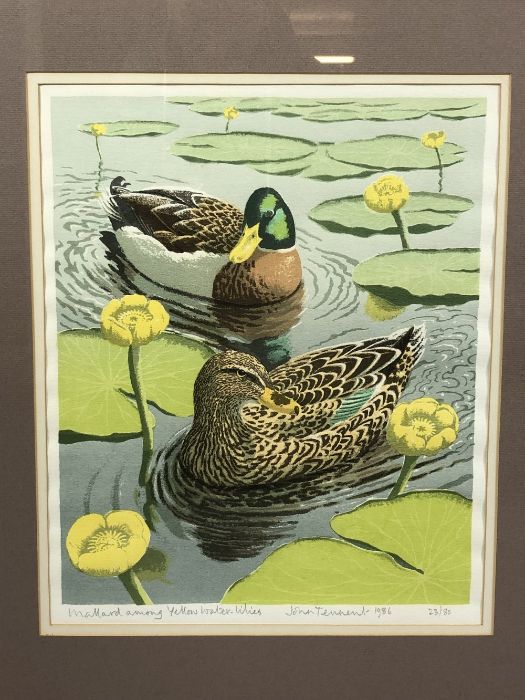 JOHN TENNENT 'Mallard among Yellow Water-Lilies', signed limited edition print, 1986, 23/80, - Image 2 of 3