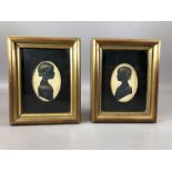 Pair of miniature portrait silhouettes of children in profile, approx 6.5cm in height, each in
