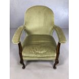 Upholstered wooden framed bedroom chair on Queen Anne front legs